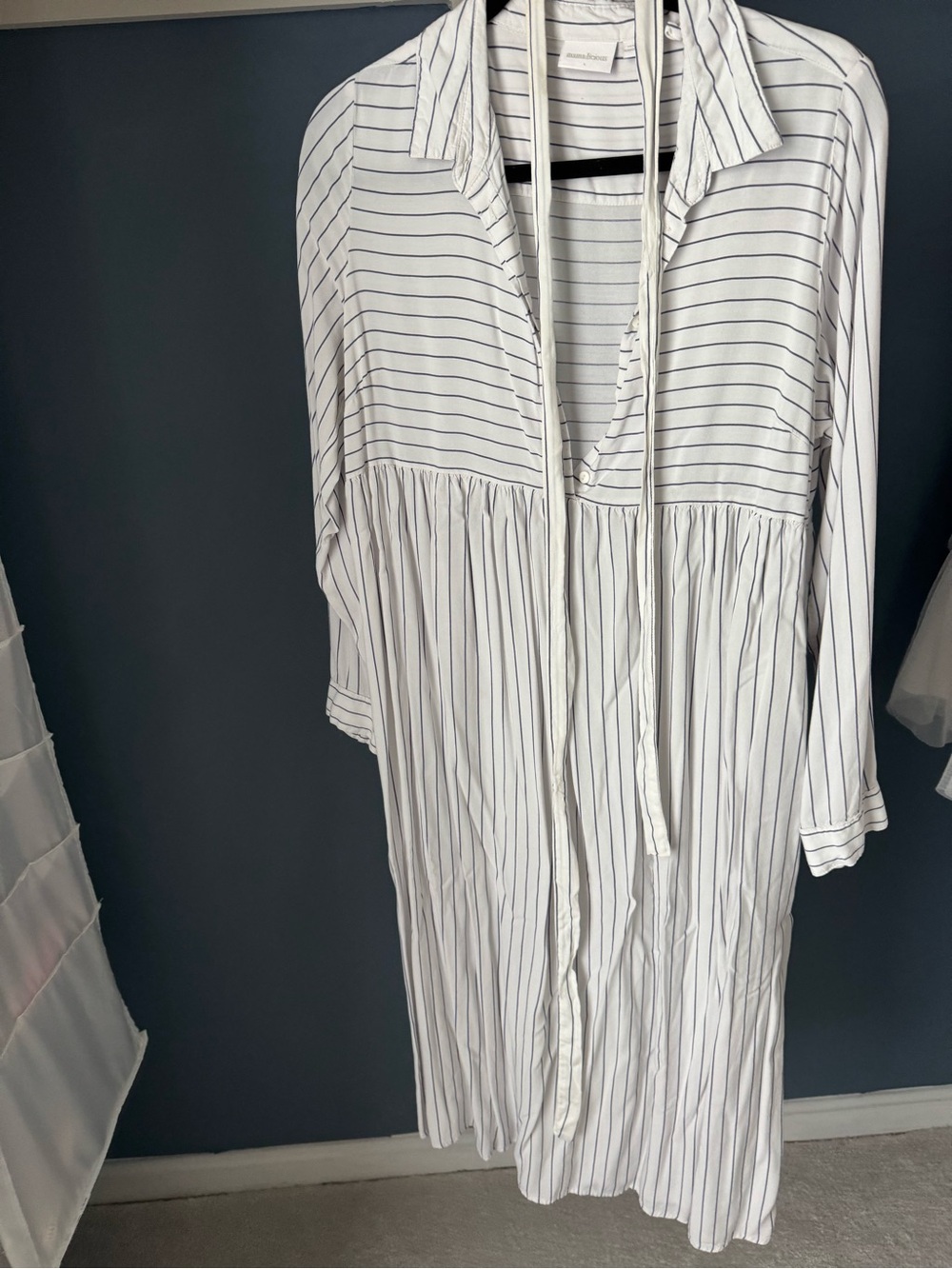 Mama Licious White Dress with Navy Stripes